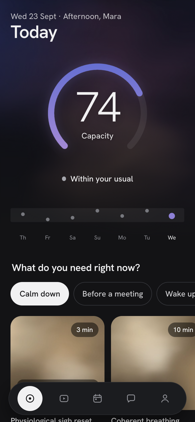 Hold app – today screen with daily check-in